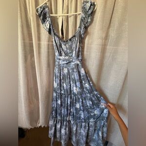 Trixxi Blue and White Maxi Sundress with Flutter Sleeves